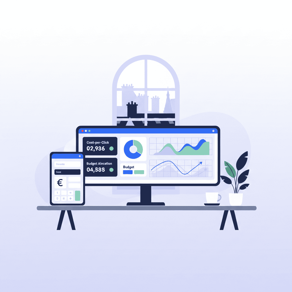 Coût Google Ads en 2026 : tableau de bord montrant les métriques de coût par clic et budget